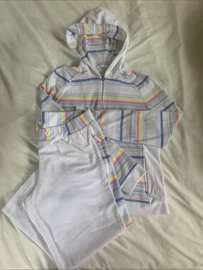 ESCADA Sport Striped Terry Cloth Tracksuit Set White Pink Blue Yellow